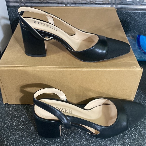 Slingback Heels Strap Closed Round Toe Heels Dress Casual Size 36 ( 7 ) - Picture 5 of 12